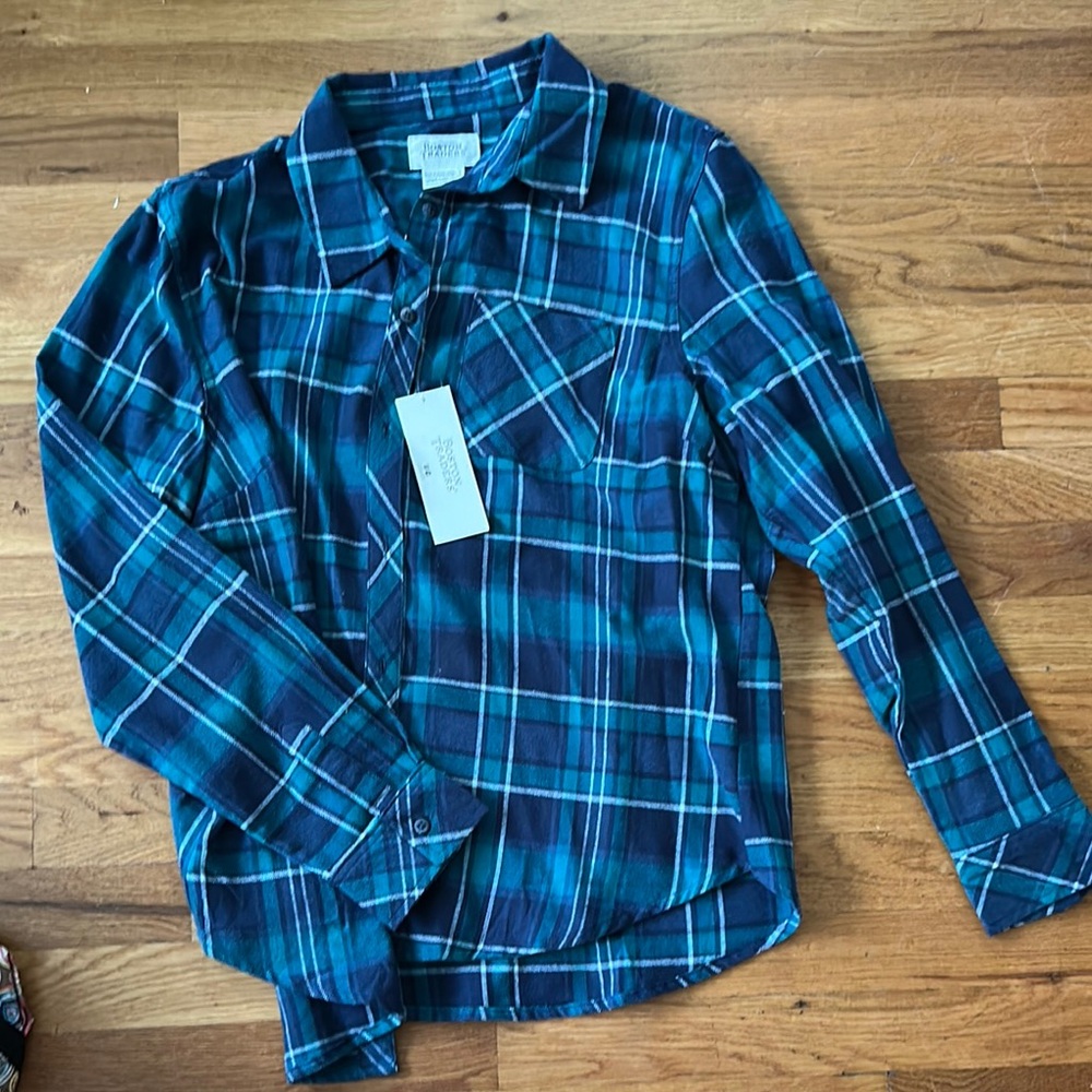 NWT Boston traders Blue and Green Plaid Shirt